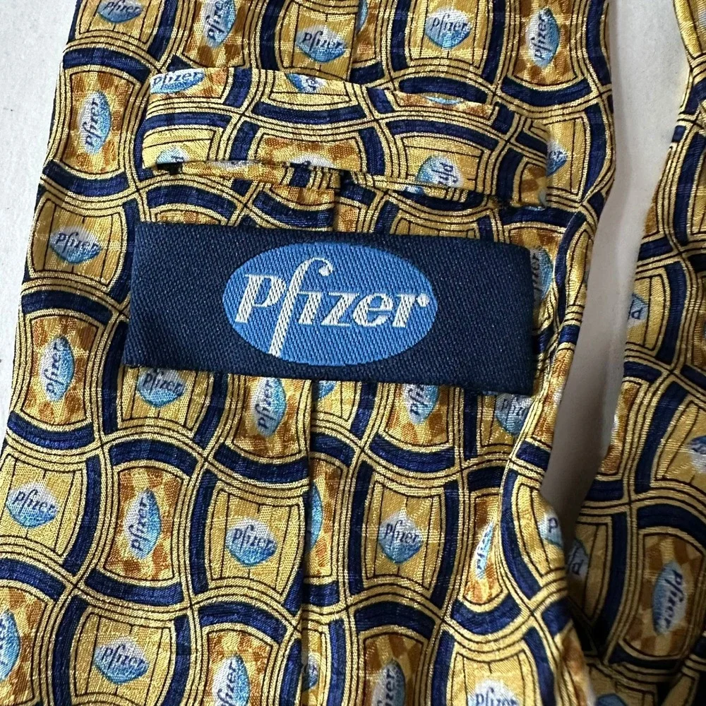 Pfizer Mens Silk Necktie Tie Geometric Logo Pattern Corporate Pharma Sales Rep